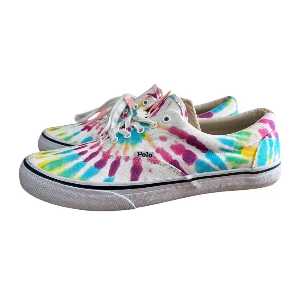 Polo Ralph Lauren Sneakers‎ Mens 11 D Multicolor Tie Dye Canvas Low Top Shoes